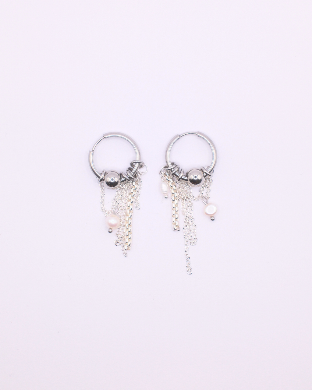 Silver Pearl and Chain Hoops