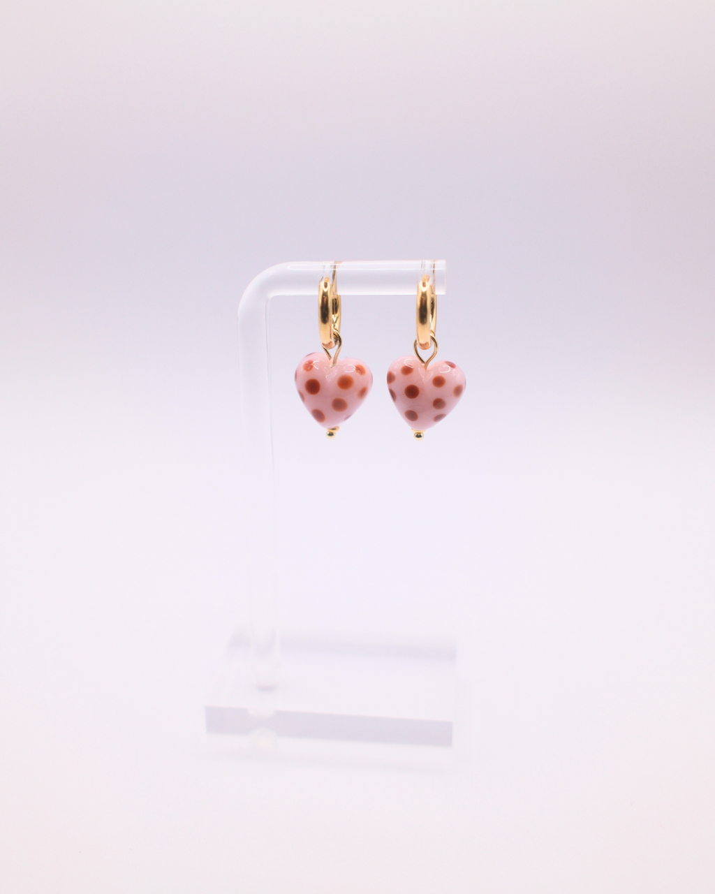 Jolene Polka Dot Heart Hoops - Pink