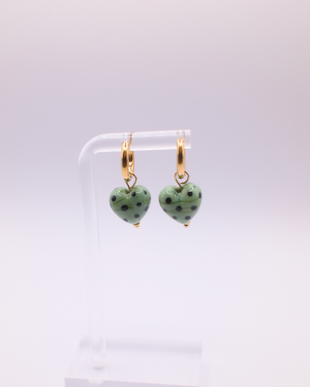 Jolene Polka Dot Heart Hoops - Green