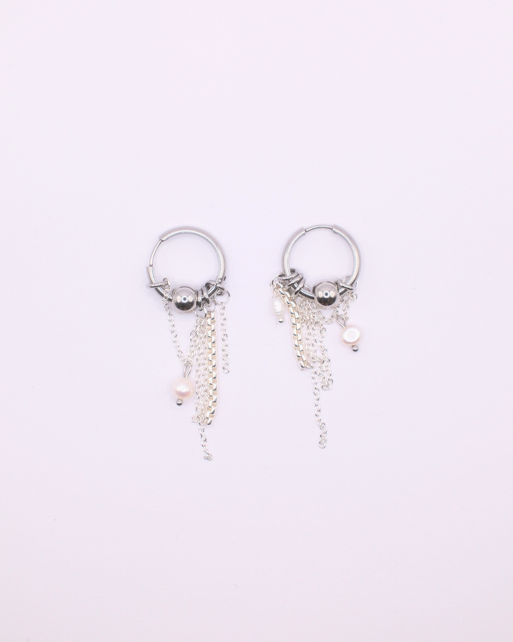 Silver Pearl and Chain Hoops