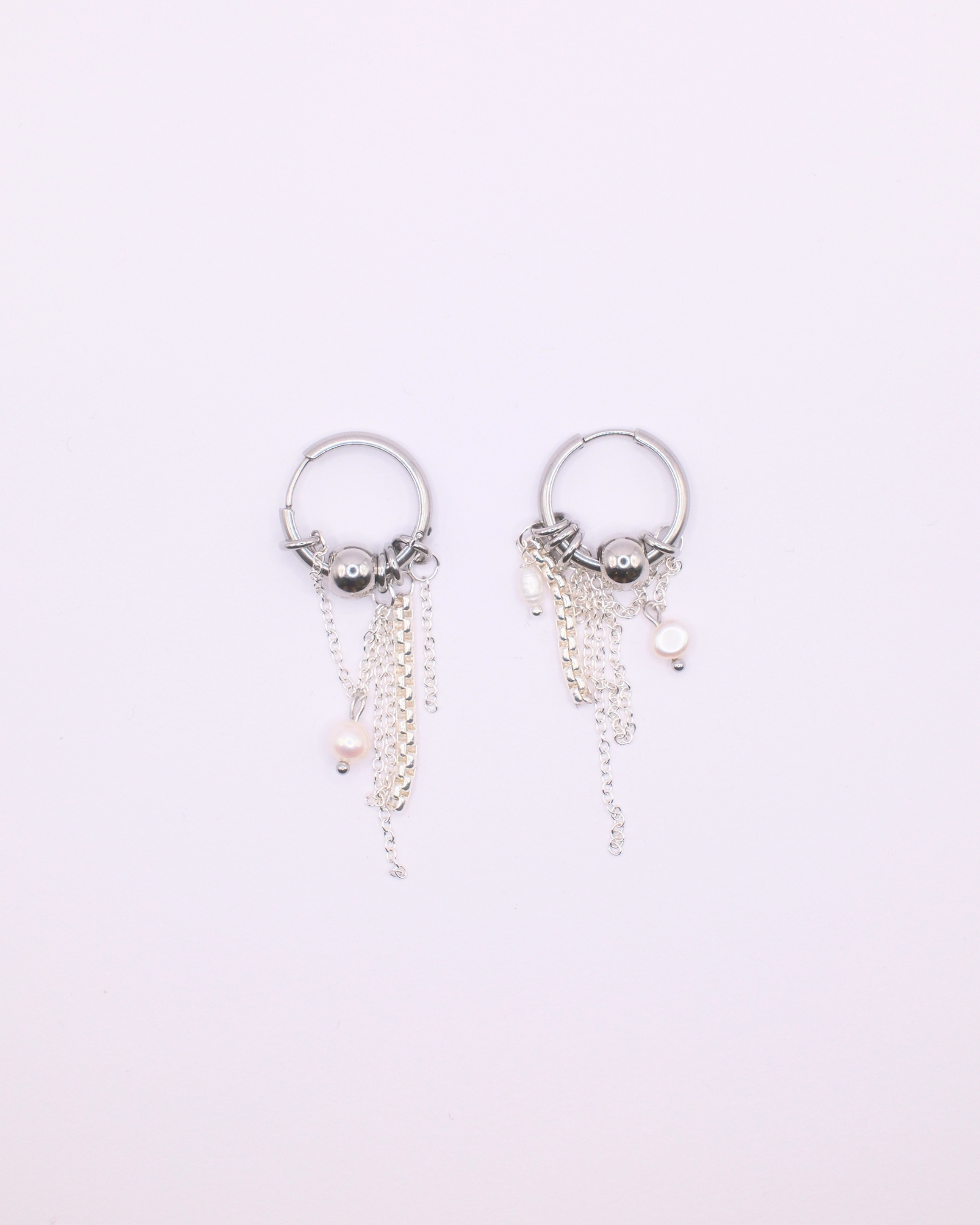 Silver Pearl and Chain Hoops