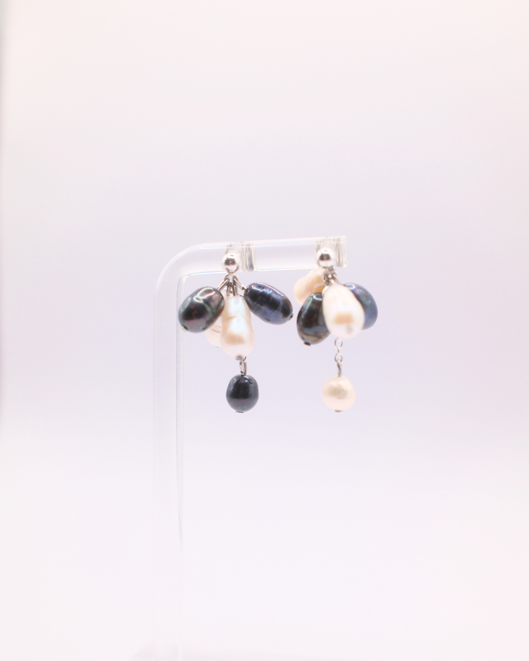 Black and white pearl cluster earrings