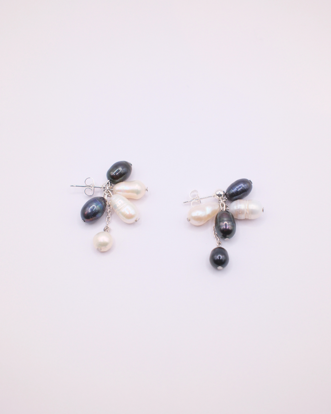 Black and white pearl cluster earrings