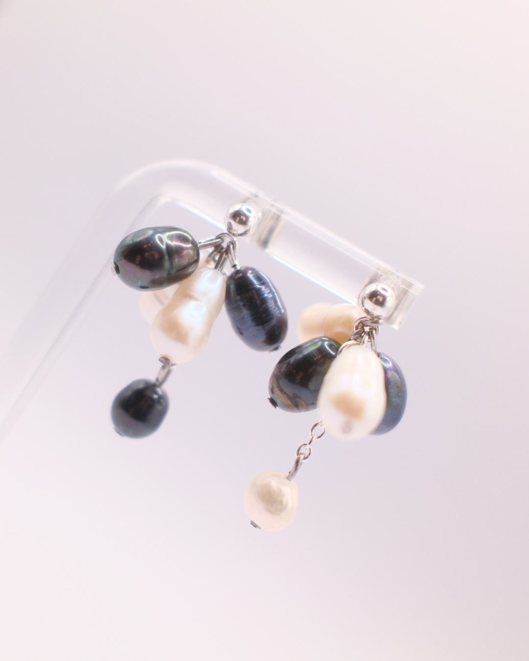 Black and white pearl cluster earrings