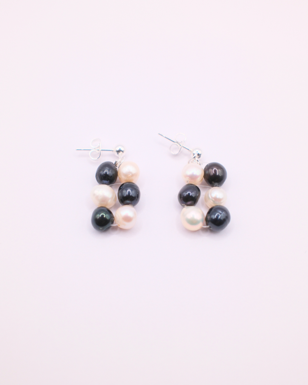 Checkerboard White and Black Earrings