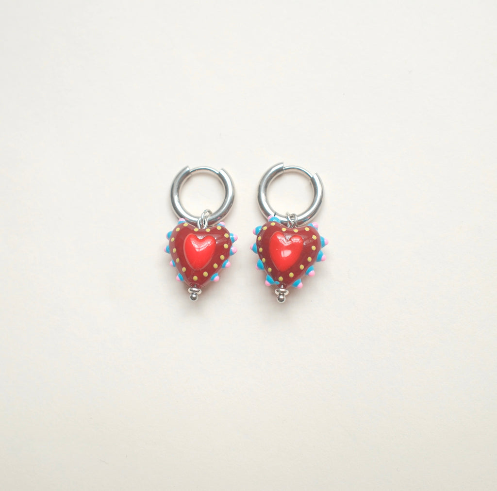 Hayley Heart Earrings - Maroon