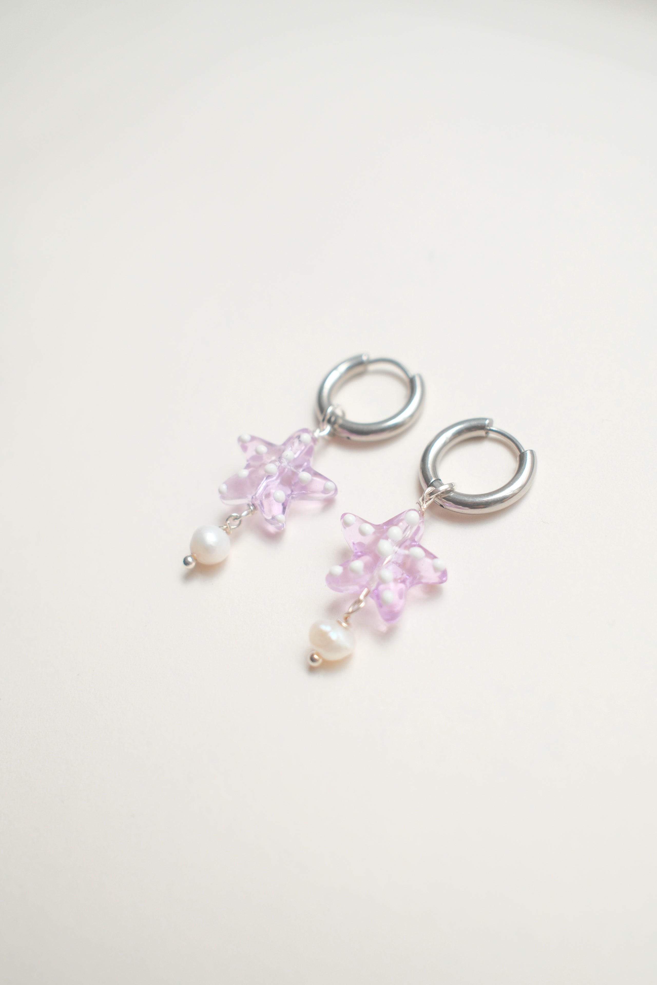 Starfish Earrings with Pearl - Lilac