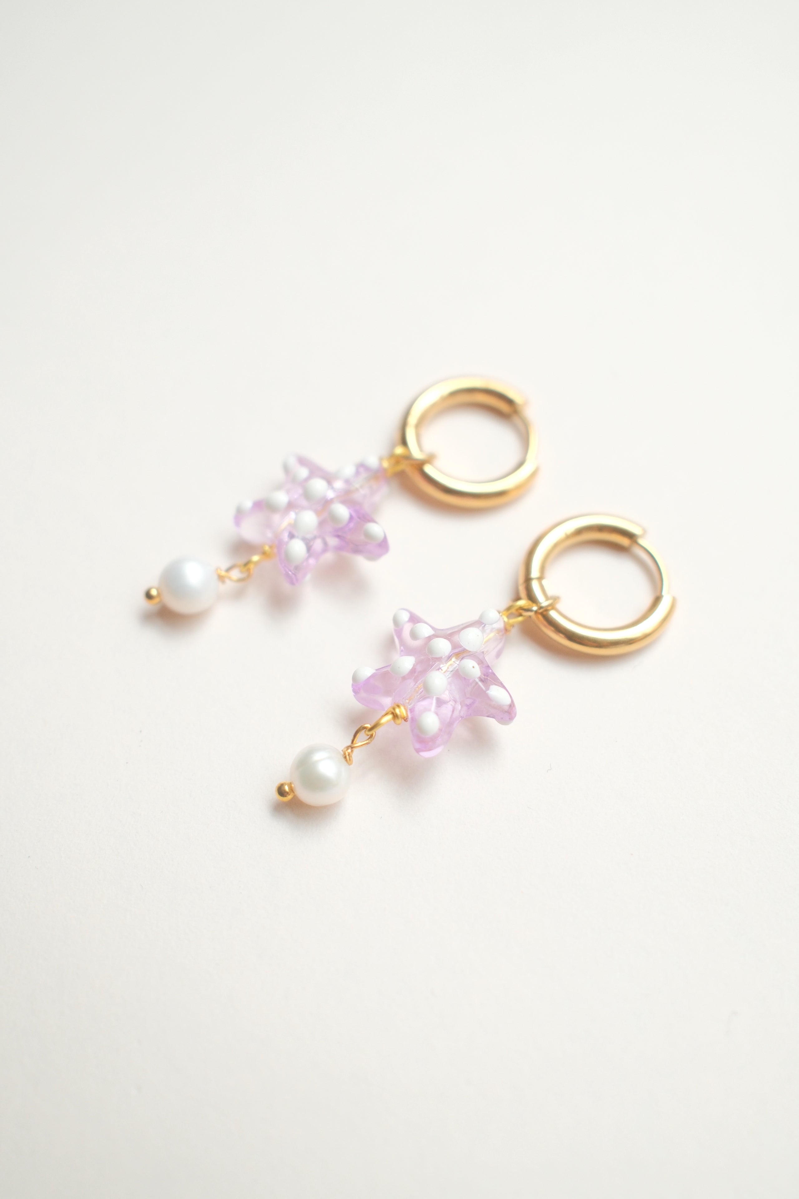 Starfish Earrings with Pearl - Lilac