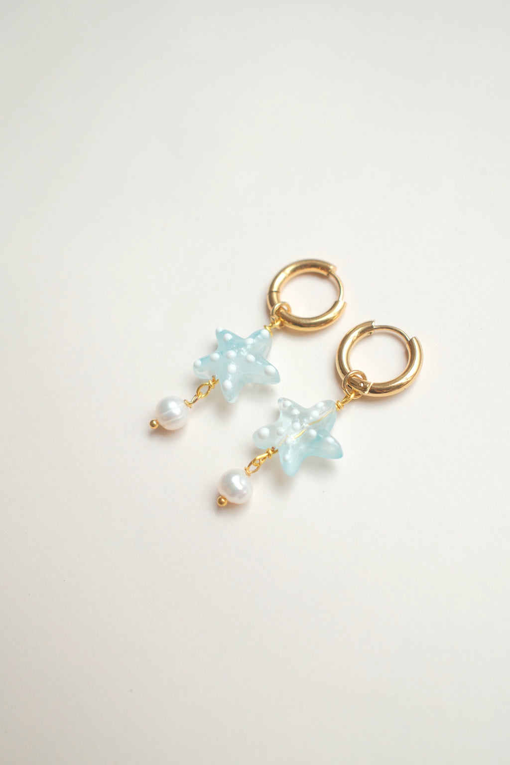 Starfish Earrings with Pearl - Blue