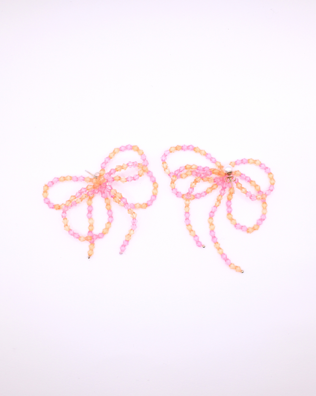 Pink and Orange double bow bead earrings
