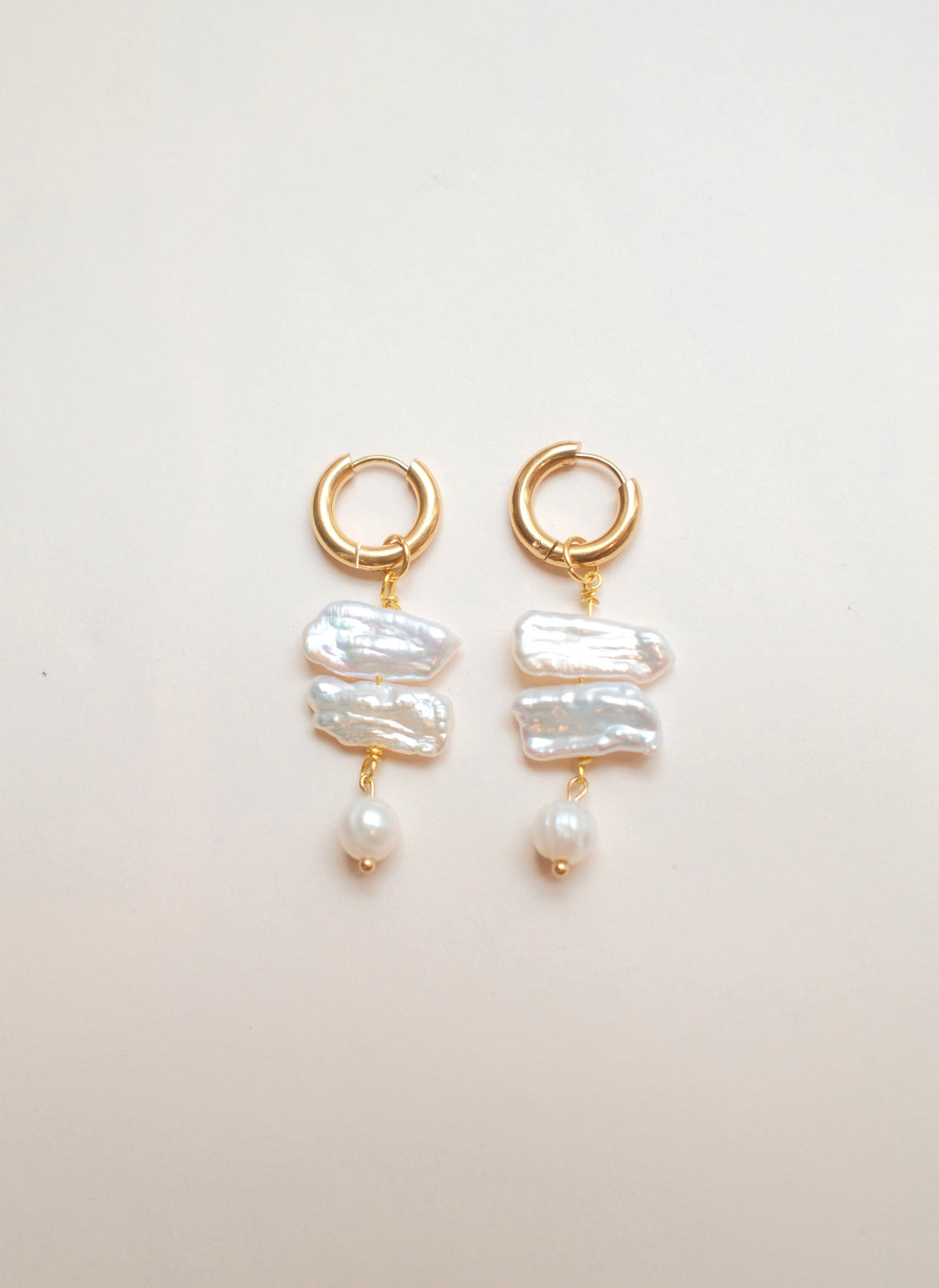 Horizontal Pearl Hoop Gold Earrings